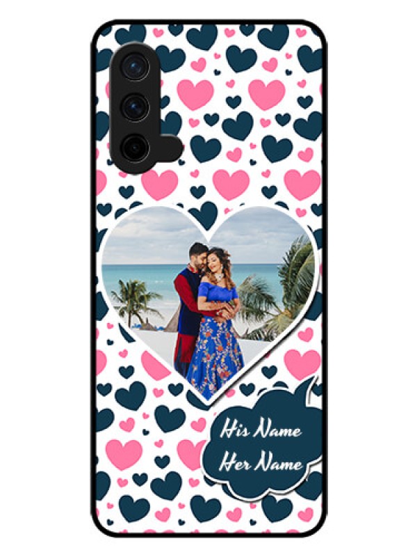 Custom Oneplus Nord CE 5G Custom Glass Phone Case  - Pink & Blue Heart Design