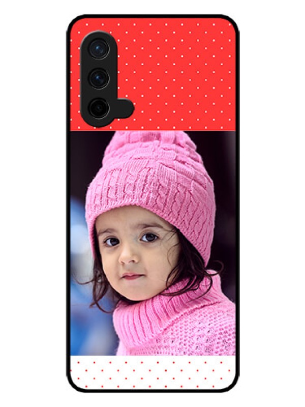 Custom Oneplus Nord CE 5G Photo Printing on Glass Case  - Red Pattern Design
