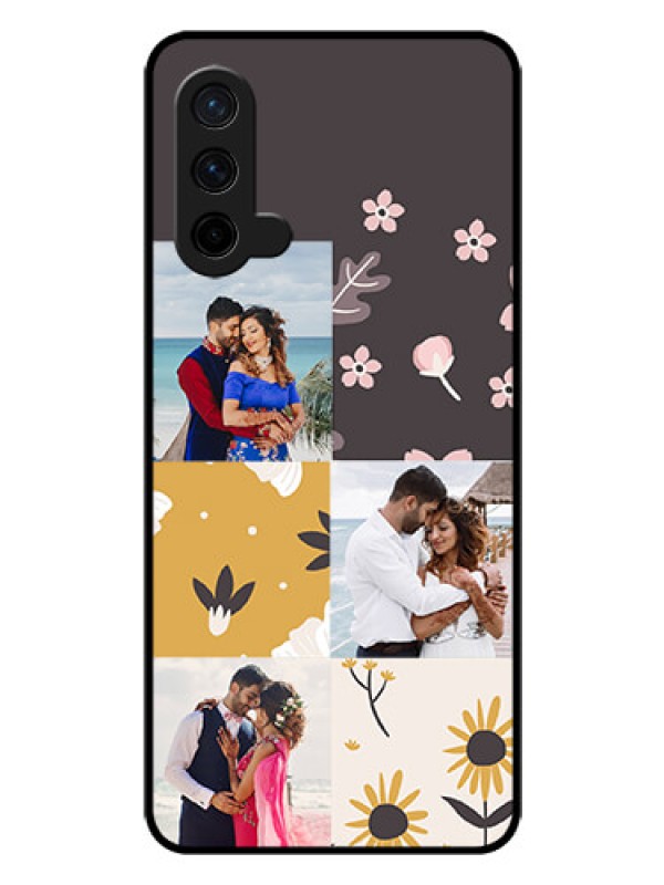 Custom Oneplus Nord CE 5G Photo Printing on Glass Case  - 3 Images with Floral Design