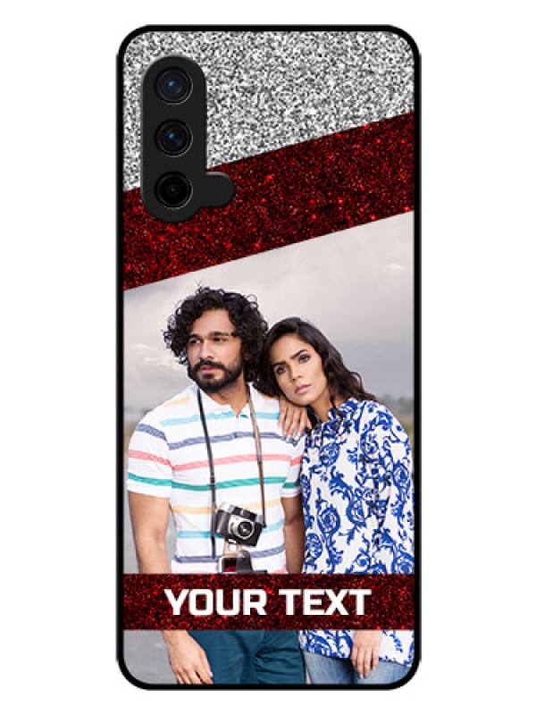 Custom Oneplus Nord CE 5G Personalized Glass Phone Case  - Image Holder with Glitter Strip Design