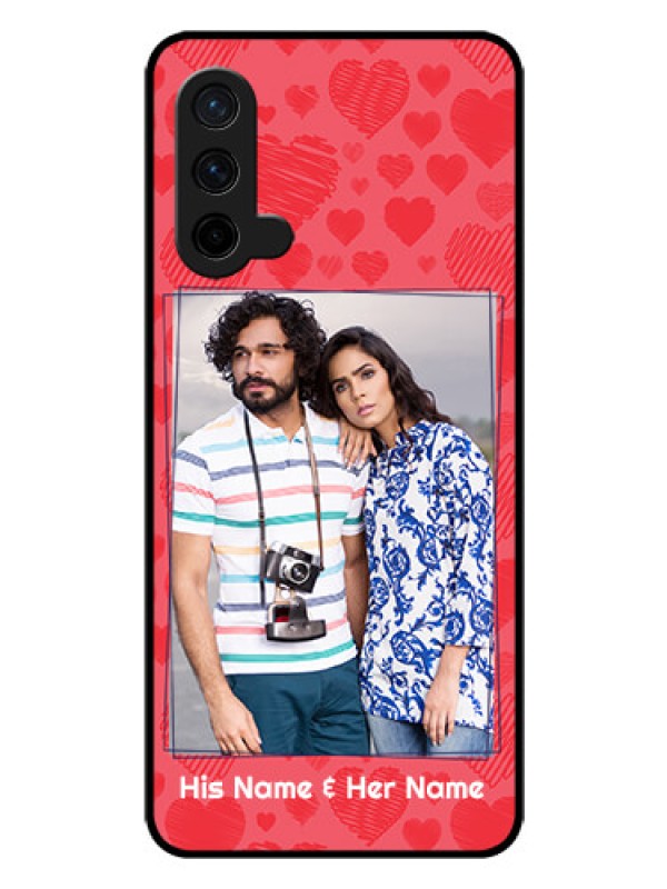 Custom Oneplus Nord CE 5G Photo Printing on Glass Case  - with Red Heart Symbols Design