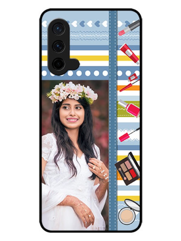 Custom Oneplus Nord CE 5G Personalized Glass Phone Case  - Makeup Icons Design