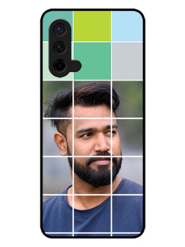Custom Oneplus Nord CE 5G Photo Printing on Glass Case  - with white box pattern 
