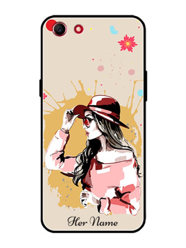 Custom Oppo A1 Photo Printing on Glass Case - Women with pink hat Design
