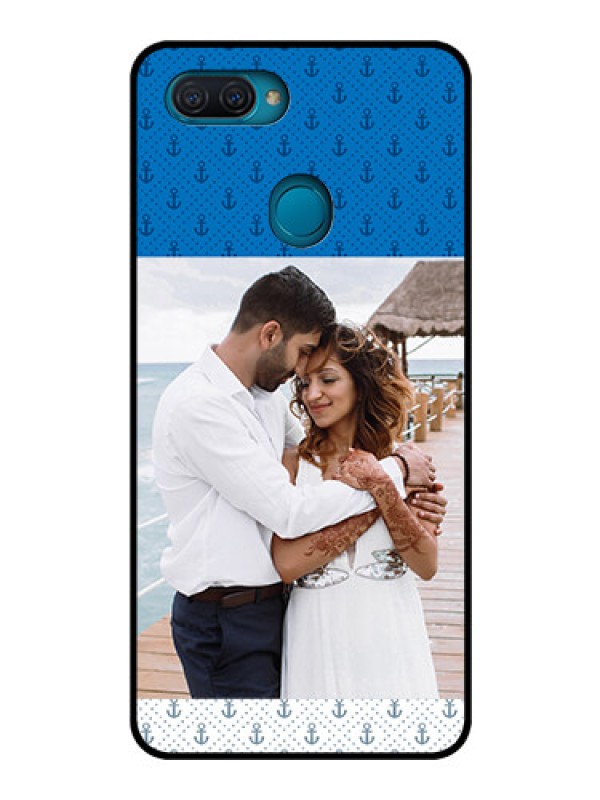Custom Oppo A12 Photo Printing on Glass Case  - Blue Anchors Design