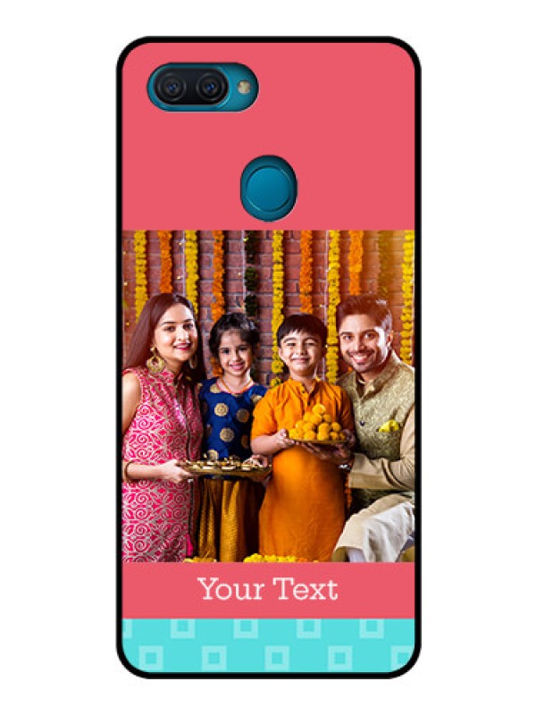 Custom Oppo A12 Personalized Glass Phone Case  - Peach & Blue Color Design