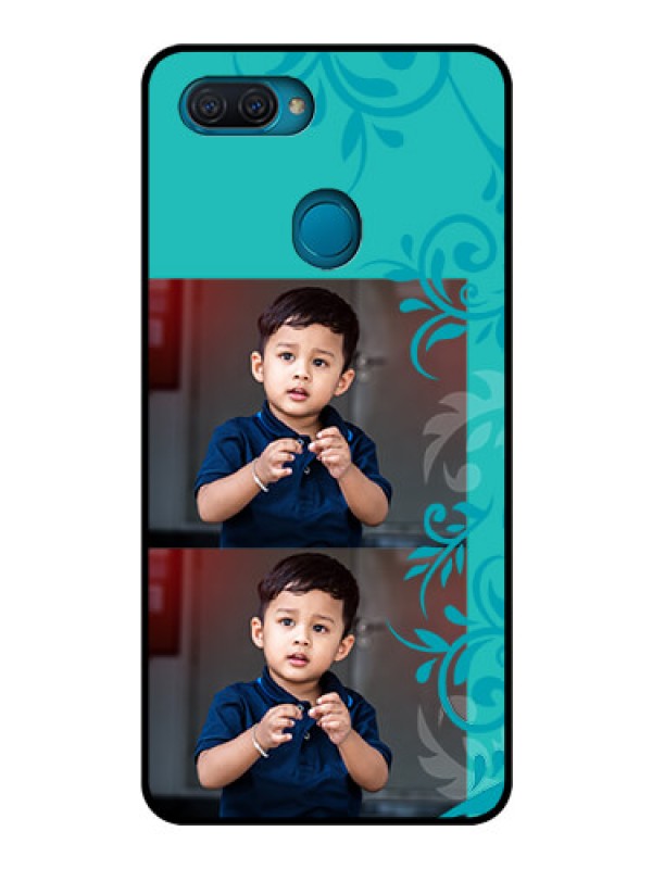 Custom Oppo A12 Personalized Glass Phone Case  - with Photo and Green Floral Design 