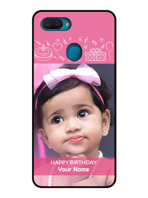 Custom Oppo A12 Photo Printing on Glass Case  - with Birthday Line Art Design