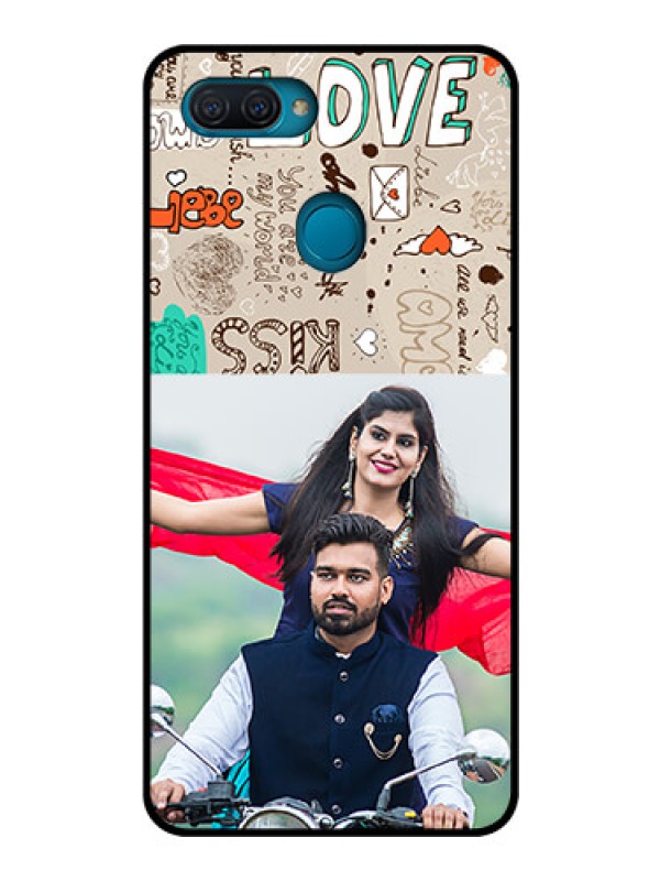 Custom Oppo A12 Custom Glass Phone Case  - Love Doodle Pattern 