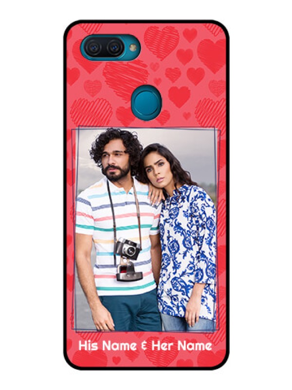 Custom Oppo A12 Photo Printing on Glass Case  - with Red Heart Symbols Design