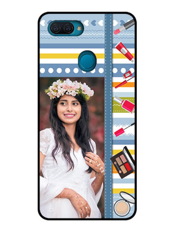 Custom Oppo A12 Personalized Glass Phone Case  - Makeup Icons Design