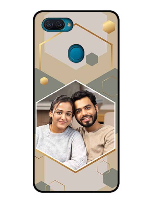 Custom Oppo A12 Photo Printing on Glass Case - Stylish Hexagon Pattern Design