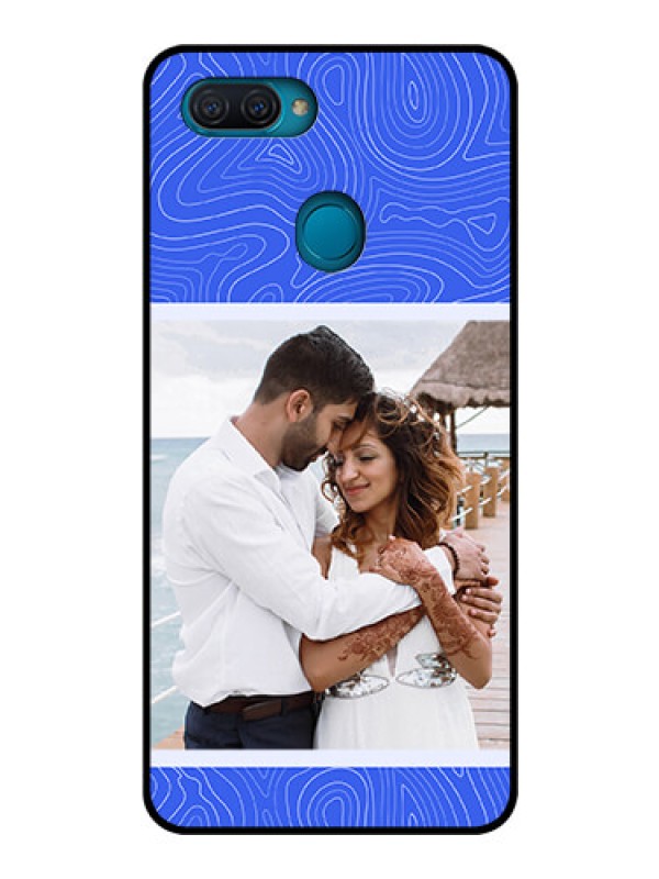 Custom Oppo A12 Custom Glass Mobile Case - Curved line art with blue and white Design