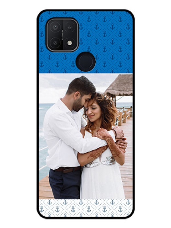 Custom Oppo A15 Photo Printing on Glass Case - Blue Anchors Design
