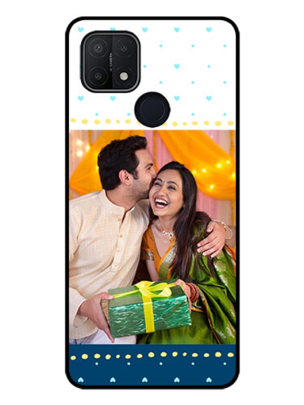 Custom Oppo A15 Personalized Glass Phone Case - White and Blue Abstract Design