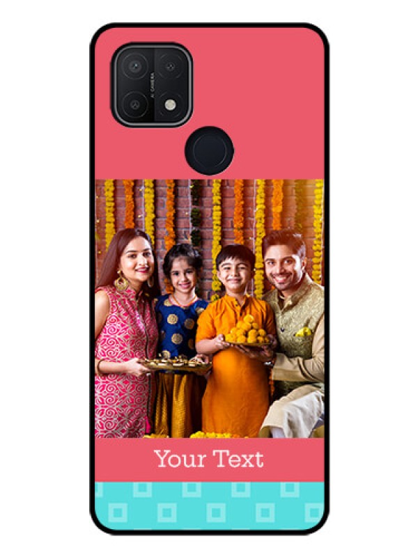 Custom Oppo A15 Personalized Glass Phone Case - Peach & Blue Color Design