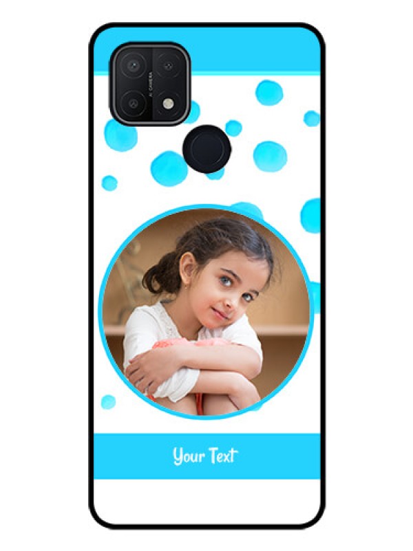 Custom Oppo A15 Photo Printing on Glass Case - Blue Bubbles Pattern Design