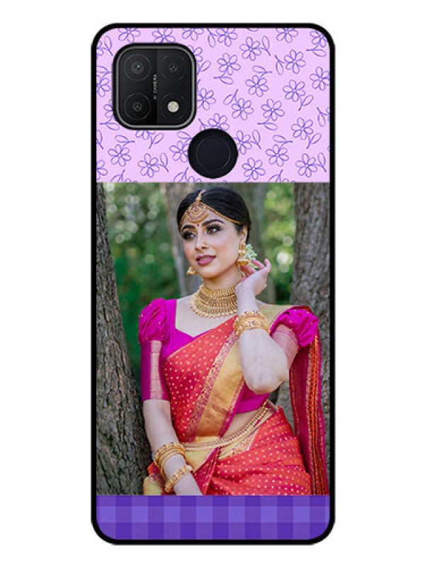 Custom Oppo A15 Custom Glass Phone Case - Purple Floral Design