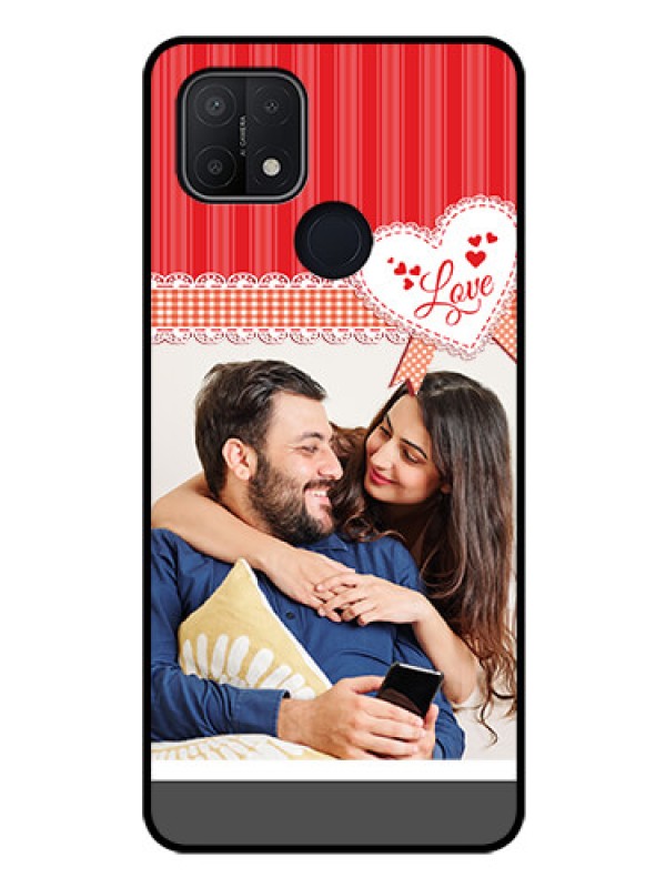 Custom Oppo A15 Custom Glass Mobile Case - Red Love Pattern Design