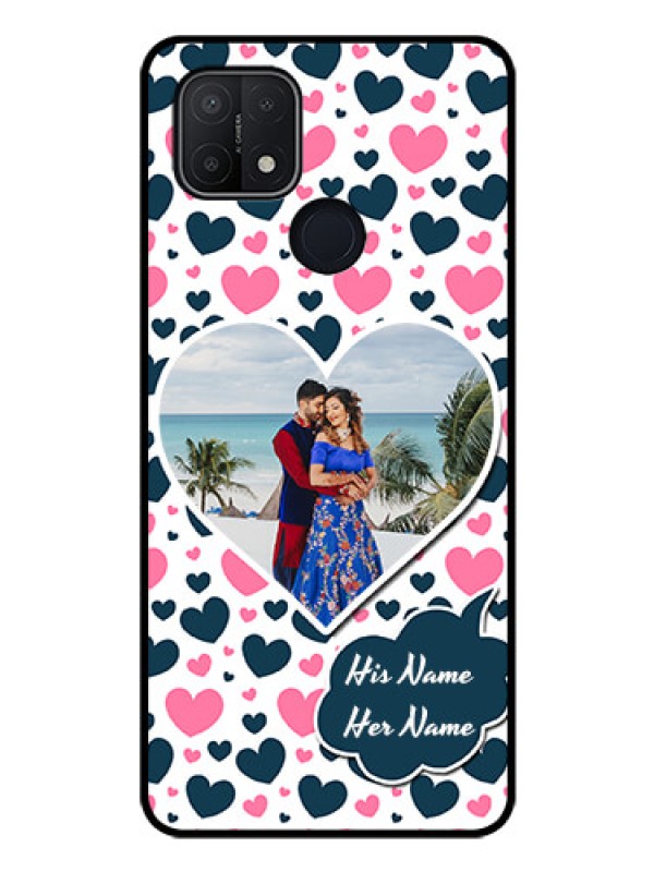 Custom Oppo A15 Custom Glass Phone Case - Pink & Blue Heart Design