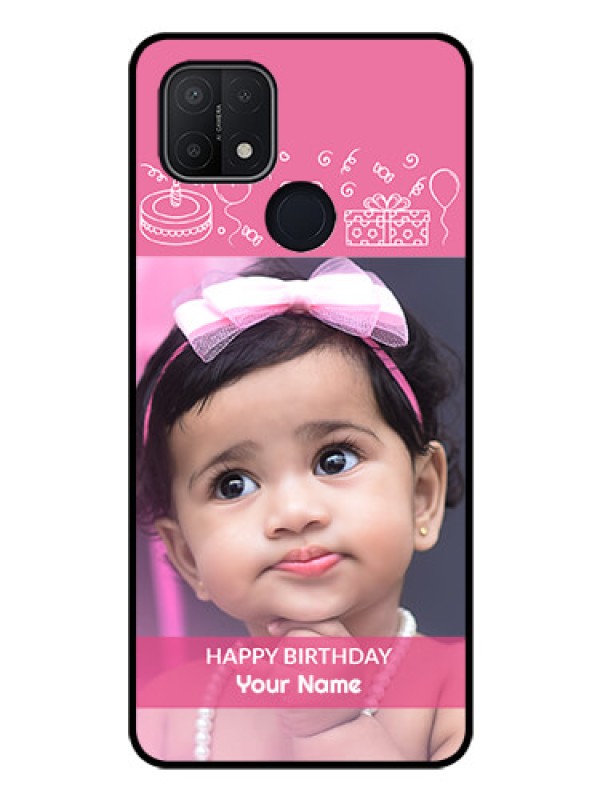 Custom Oppo A15 Photo Printing on Glass Case - with Birthday Line Art Design