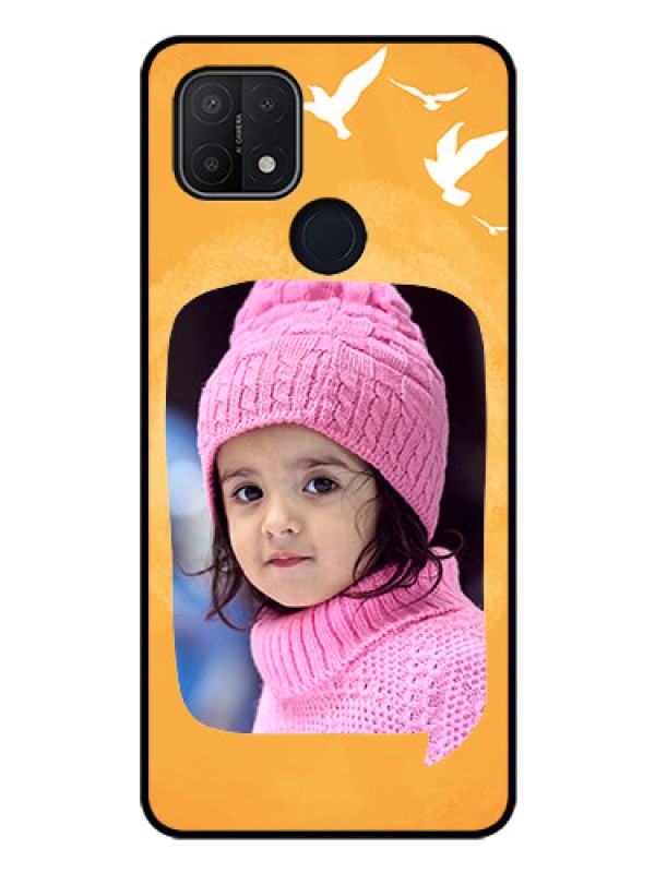 Custom Oppo A15 Personalized Glass Phone Case - Water Color Design with Bird Icons