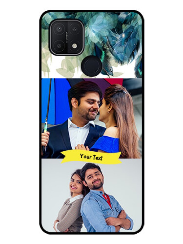 Custom Oppo A15 Personalized Glass Phone Case - Image with Boho Peacock Feather Design