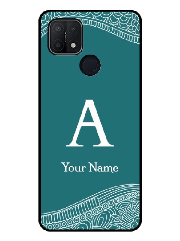 Custom Oppo A15 Personalized Glass Phone Case - line art pattern with custom name Design