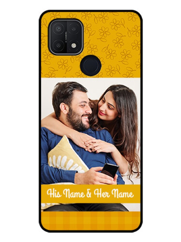 Custom Oppo A15s Custom Glass Mobile Case - Yellow Floral Design