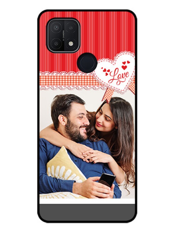 Custom Oppo A15s Custom Glass Mobile Case - Red Love Pattern Design