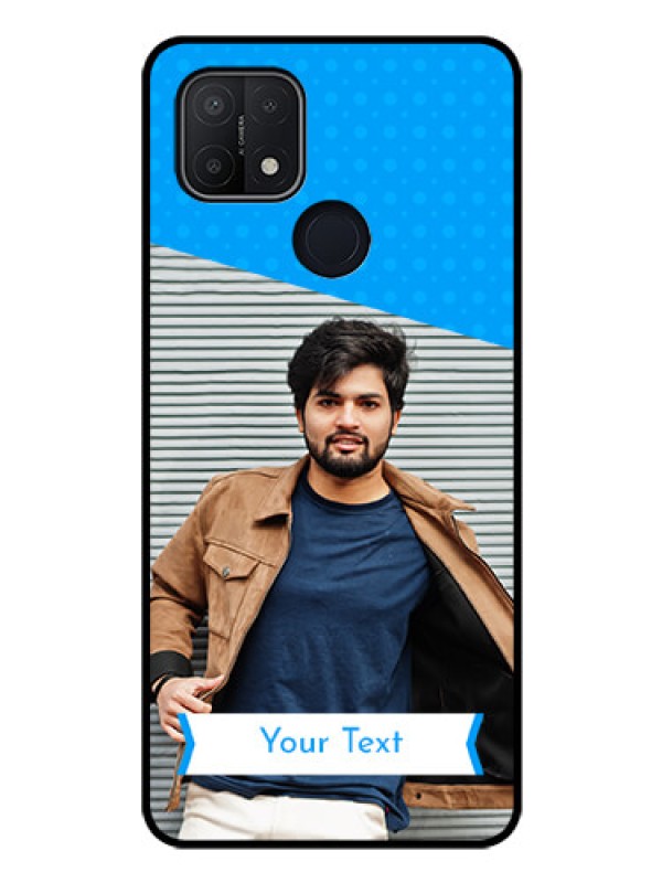 Custom Oppo A15s Photo Printing on Glass Case - Simple Blue Color Design