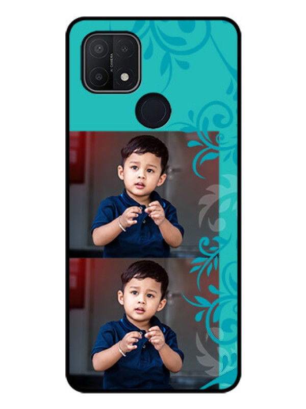 Custom Oppo A15s Personalized Glass Phone Case - with Photo and Green Floral Design