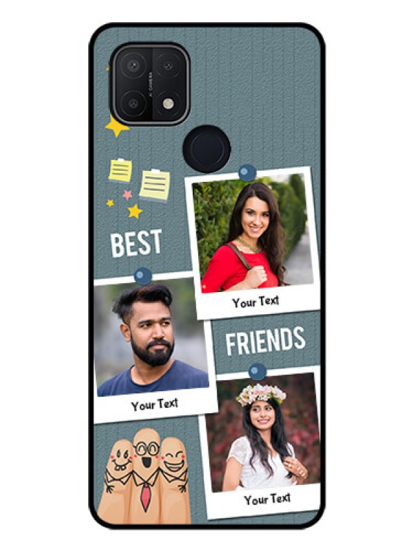 Custom Oppo A15s Personalized Glass Phone Case - Sticky Frames and Friendship Design