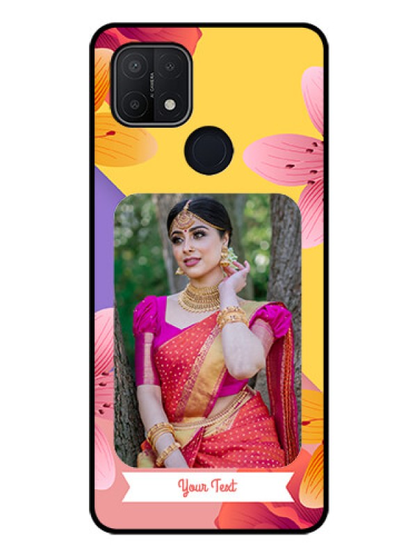 Custom Oppo A15s Custom Glass Mobile Case - 3 Image With Vintage Floral Design