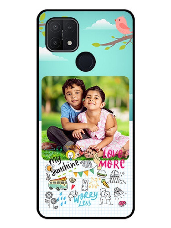 Custom Oppo A15s Photo Printing on Glass Case - Doodle love Design