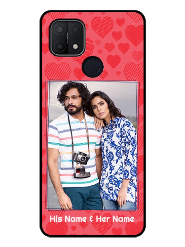 Custom Oppo A15s Photo Printing on Glass Case - with Red Heart Symbols Design