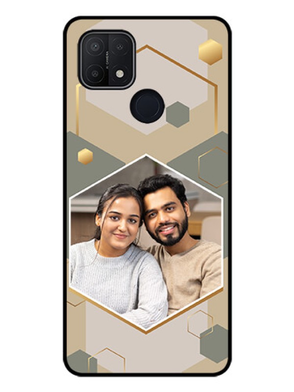 Custom Oppo A15s Photo Printing on Glass Case - Stylish Hexagon Pattern Design