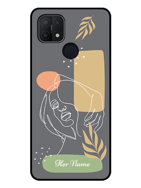 Custom Oppo A15s Custom Glass Phone Case - Gazing Woman line art Design