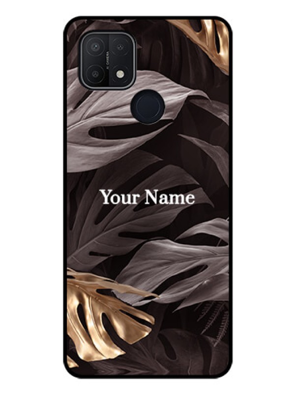 Custom Oppo A15s Personalised Glass Phone Case - Wild Leaves digital paint Design