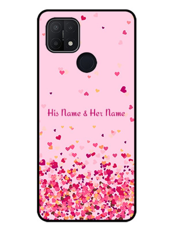 Custom Oppo A15s Photo Printing on Glass Case - Floating Hearts Design