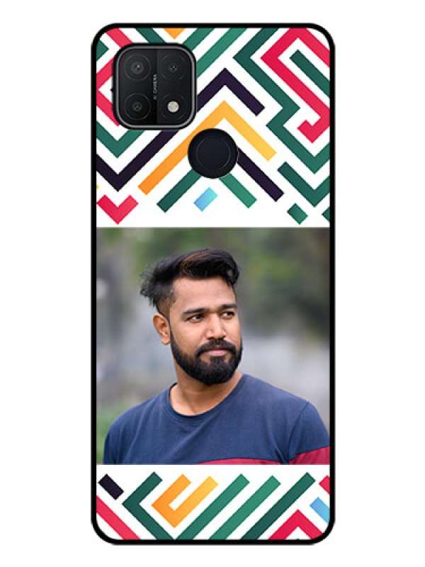Custom Oppo A15s Personalized Glass Phone Case - Colorful Maze Pattern Design
