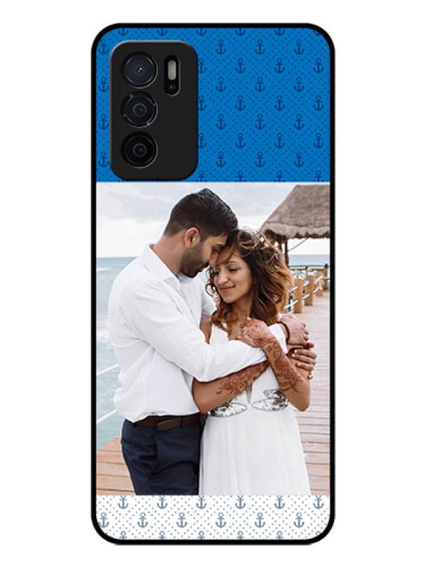 Custom Oppo A16 Photo Printing on Glass Case - Blue Anchors Design