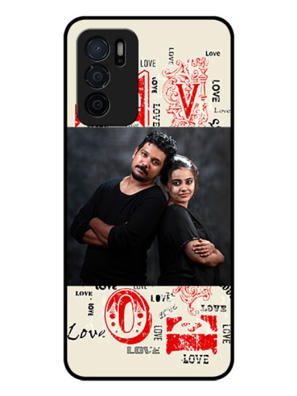 Custom Oppo A16 Photo Printing on Glass Case - Trendy Love Design Case