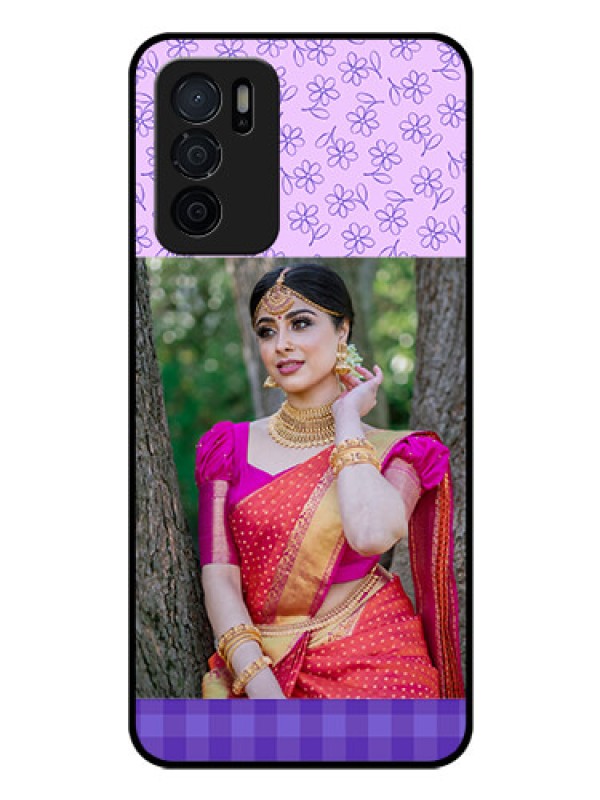 Custom Oppo A16 Custom Glass Phone Case - Purple Floral Design