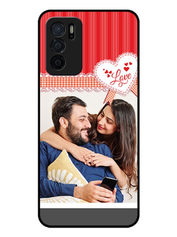 Custom Oppo A16 Custom Glass Mobile Case - Red Love Pattern Design