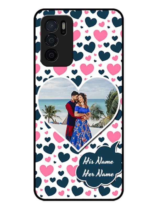 Custom Oppo A16 Custom Glass Phone Case - Pink & Blue Heart Design