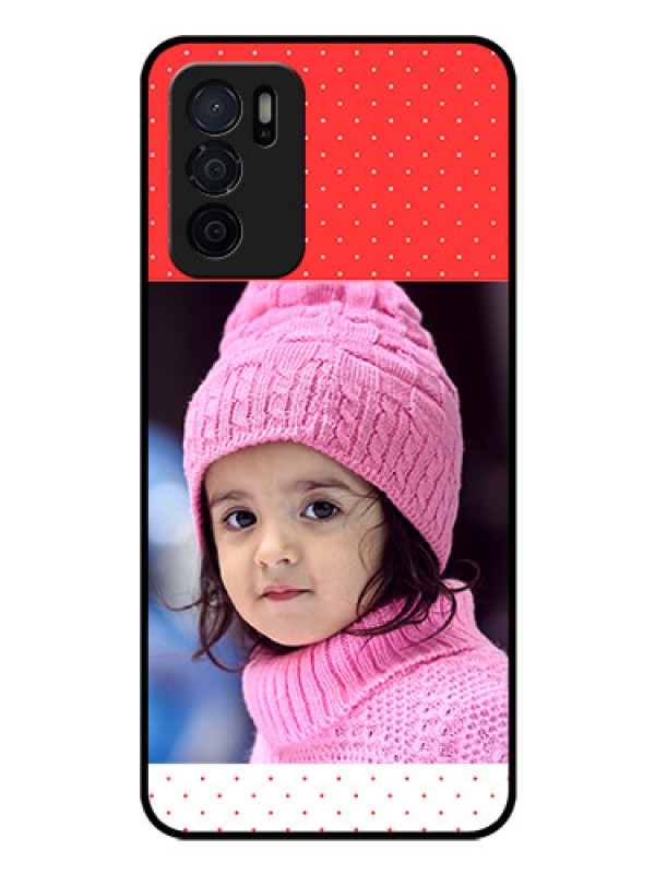 Custom Oppo A16 Photo Printing on Glass Case - Red Pattern Design