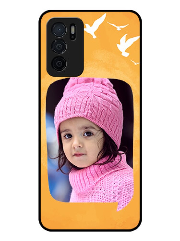 Custom Oppo A16 Personalized Glass Phone Case - Water Color Design with Bird Icons