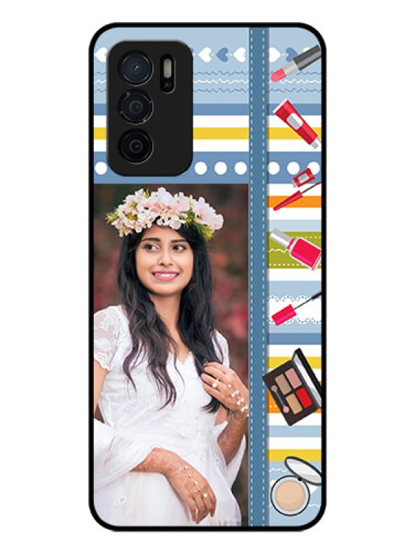 Custom Oppo A16 Personalized Glass Phone Case - Makeup Icons Design