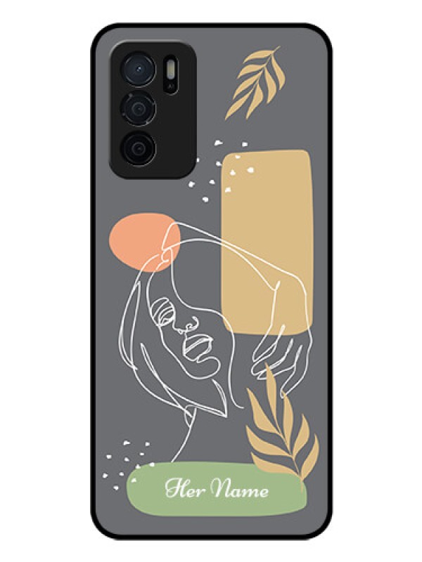 Custom Oppo A16 Custom Glass Phone Case - Gazing Woman line art Design